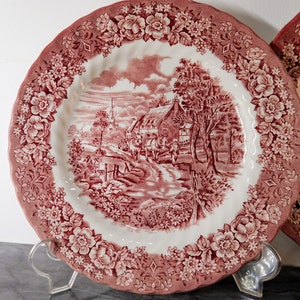 Vintage English porcelain pair wall plate. British Anchor Memory Lane English Ironstone wall plate. Platter vintage painted farm scene.