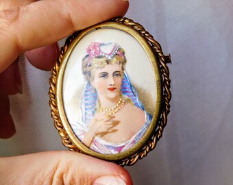 Broche Ancienne Portrait Femme - Camée Limoges (occasion, Vintage)