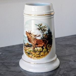 Vintage porcelain stein marca Gerold Porzellan. Tettau ceramic souvenir West Bavaria Germany. Lithophane collectible porcelain beer stein.