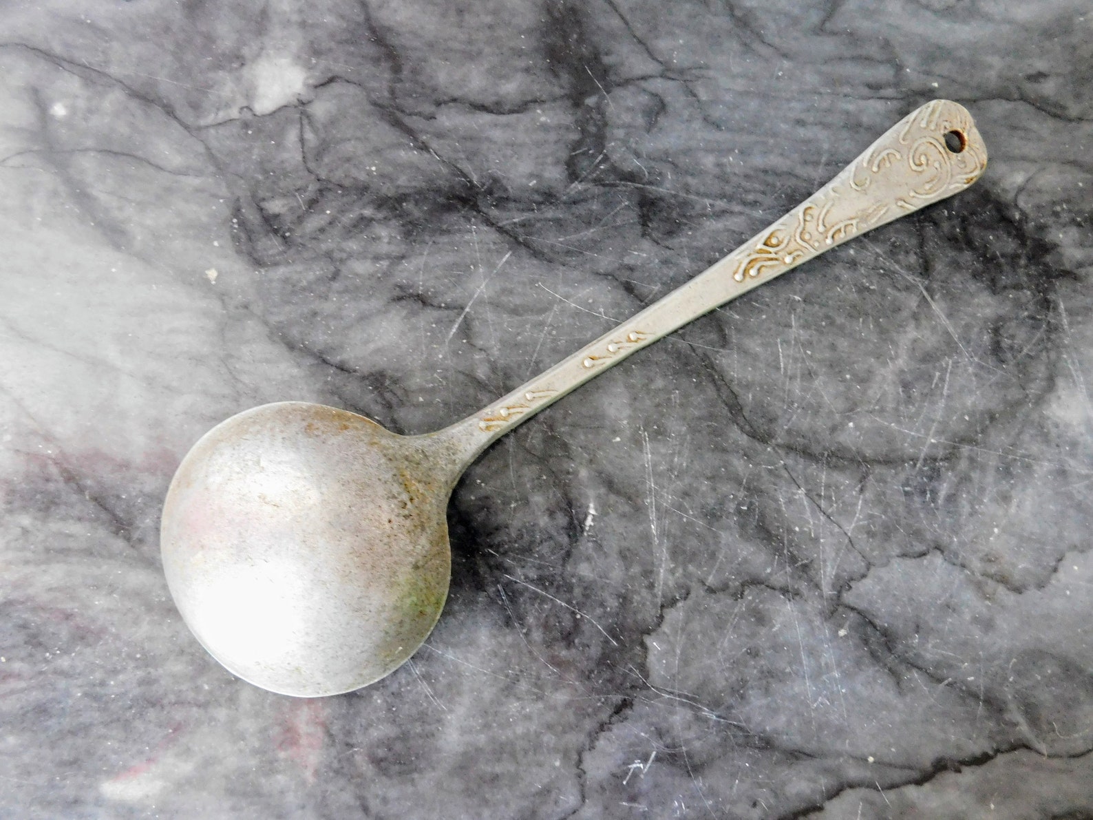 Vintage Portuguese pewter ladle. Tin ladle. Primitive spoon. Etsy