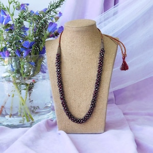 Vintage Almandine Braided Garnet Necklace. Natural Garnet Necklace Gemstone Beads. Garnet Rope Necklace, Rope Necklace. Jewelry Craft.