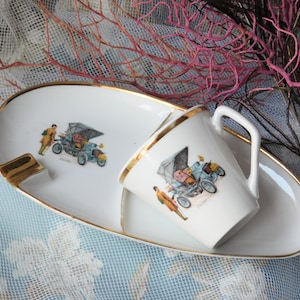Luxury vintage porcelain tennis set cup, plate&ashtrays Limoges. Rare collectible tableware porcelain Limoge Paris. Hard to find coffee set