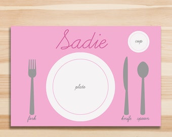 Montessori children's placemat printable 11x17 | personalized name place setting | kids educational placemat | cursive | digital download