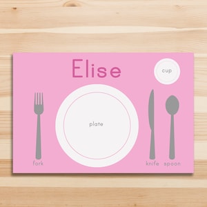 Personalisierter Name Kinder platzset | 11 x 17 Montessori Platzset | Kindergarten Platzbesteck | praktische Lebensfertigkeiten | digitaler Download