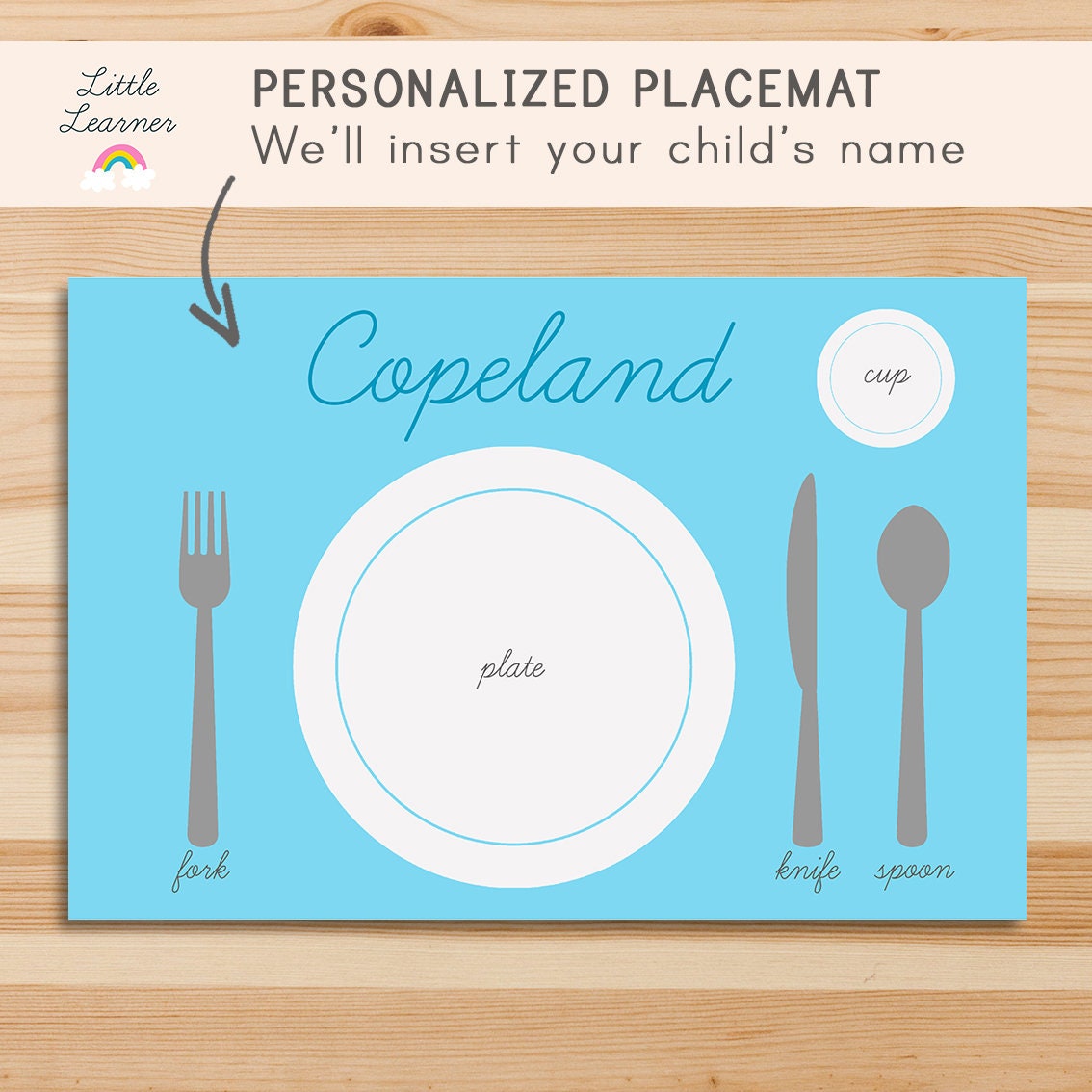 Personalized Children's Placemat Printable 11x17 Montessori Name Place