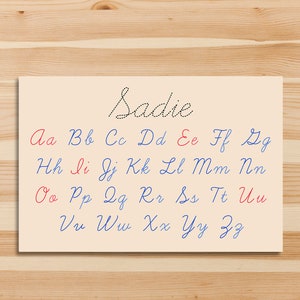 Learning to cursive write printable placemat for kids | cursive Montessori alphabet | 11 x 17 Personalized name placemat | Digital download