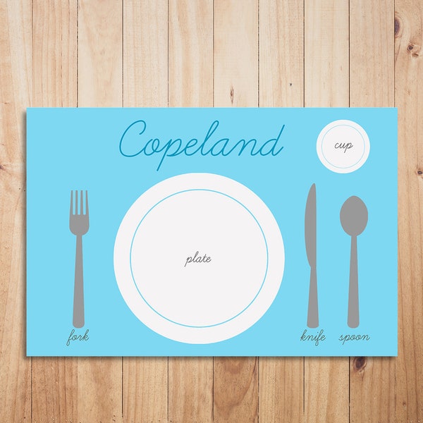 Personalized children's placemat printable 11x17 | Montessori name place setting | kids educational placemat | cursive | digital download