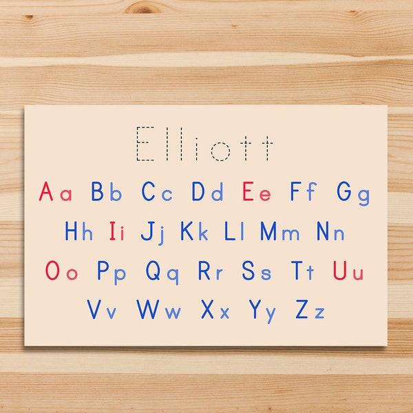 Learning the alphabet printable placemat for kids | printing Montessori alphabet | 11 x 17 Personalized name placemat | Digital download