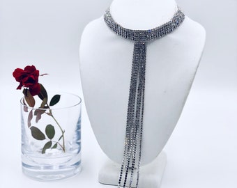 Tassel crystal diamond choker