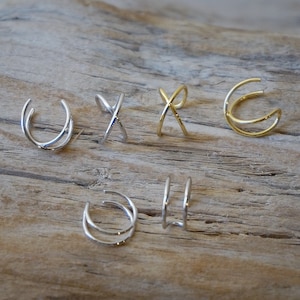 sterling silver double line Ear cuff/gold criss cross cuff/double wire ear cuff/tiny ear cuffs/ear wrap/silver ear clip