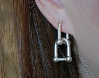 Sterling silver Chunky U Shaped Pinball Linked Drop Earrings/Geometric thick hoop earrings/U Linked Chain Earrings/Trend bold earrings