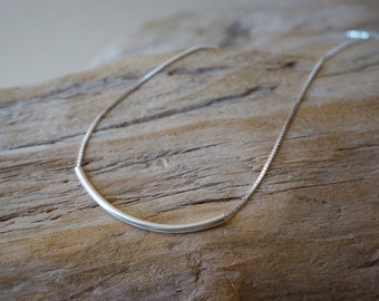Sterling Silver dainty Curved tube bar adjustable necklace/minimalist necklace/silver bar necklace