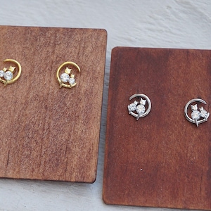Sterling silver Cat stud earrings/cat earrings/gold cat earrings/14k gold plated over sterling silver/cat jewelry/cat lover gift