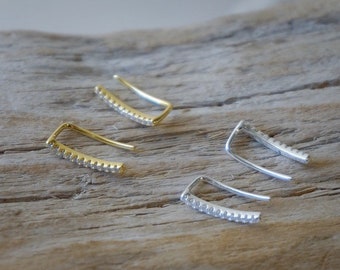 Sterling Silver Minimalist diamond Ear Climbers/Ear Crawlers/gold bar ear climbers/silver diamond bar ear crawlers/ear climber earrings