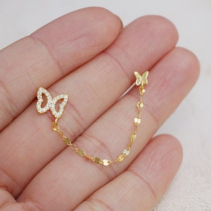 Sterling silver Butterfly Double Piercing Earrings/gold butterfly stud earrings/minimalist stud earrings/butterfly earrings