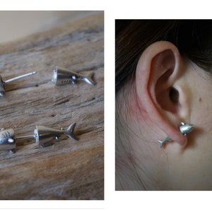 Sterling silver Shark earrings/shark ear jacket/front back earrings