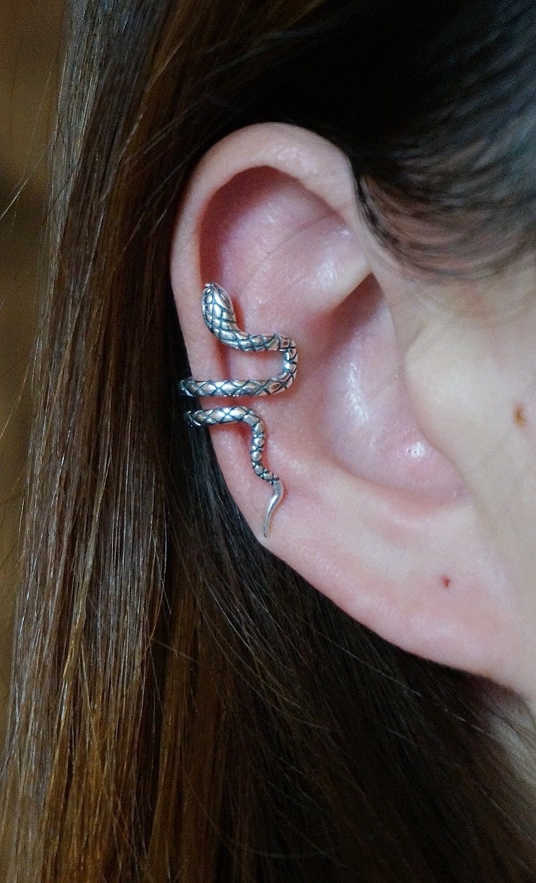 100% 925 Sterling Silver Women's Snakelike Ear Bones Ear Buckle Ring Tightly Packed Mini Double Ring Earrings Gold