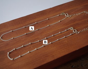 Sterling Silver Satellite Chain Anklet, Delicate Beaded Jewelry (8.5-10.5 inch)