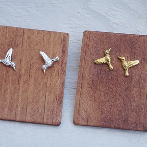 Sterling silver hummingbird stud earrings/gold hummingbird earrings