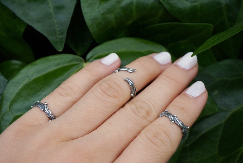 Sterling silver Feather Midi ringfeather ringadjustable ringtoe ringknuckle ringsterling silver ringmidi ringopen ring