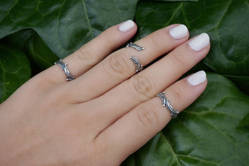 Sterling silver Feather Midi ringfeather ringadjustable ringtoe ringknuckle ringsterling silver ringmidi ringopen ring