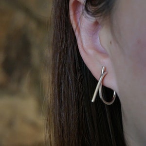 Sterling silver Irregular geometric open hoop earrings/925silver minimalist earrings/gift for her