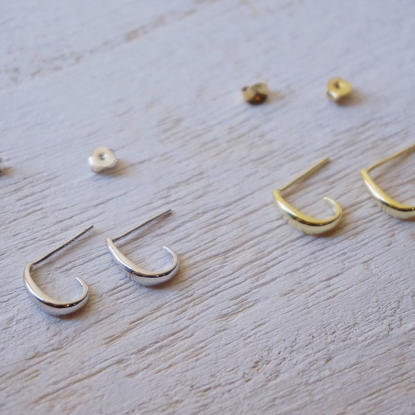 sterling Sterling Silver dainty huggie J hook earrings/Suspender Earrings/silver J stud earrings/gold hoop earrings with stud fitting