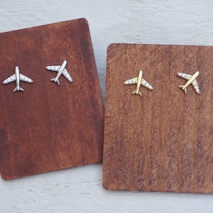 Sterling silver airplane stud earrings/Tiny plane Studs/airplane jewelry