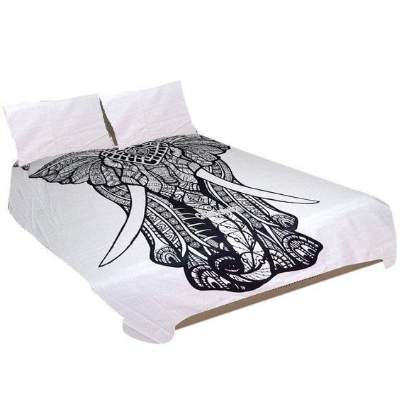 Indian Elephant Duvet Cover Christmas Gift White Tapestry Etsy