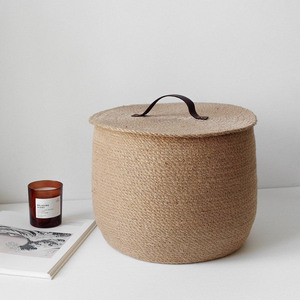 Jute Basket With Lid Etsy