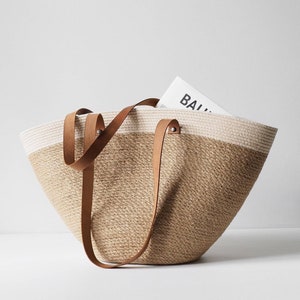 Jute tote, jute bag, jute basket, beach basket, beach bag, market bag, large tote bag, straw bag, jute market bag, seagrass bag, large bag image 1