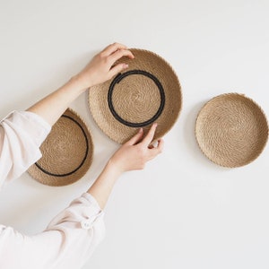 Jute Wall Basket Set: Boho Woven Wall Decor, Natural Raffia Art