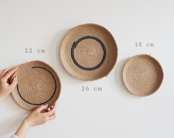 Set of 3 wall jute wall baskets, Basket wall decor, woven wall basket, boho wall art, round wall baskets, African basket set, natural decor