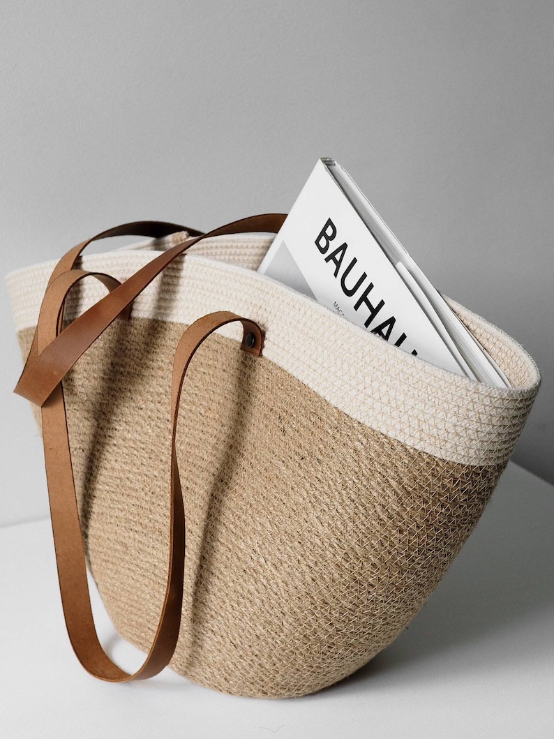 Jute tote, jute bag, jute basket, beach basket, beach bag, market bag, large tote bag, straw bag, jute market bag, seagrass bag, large bag image 2