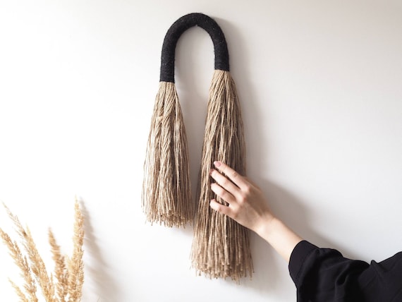 Black And Beige Jute Wall Hanging Black And Beige Jute Wall Hanging