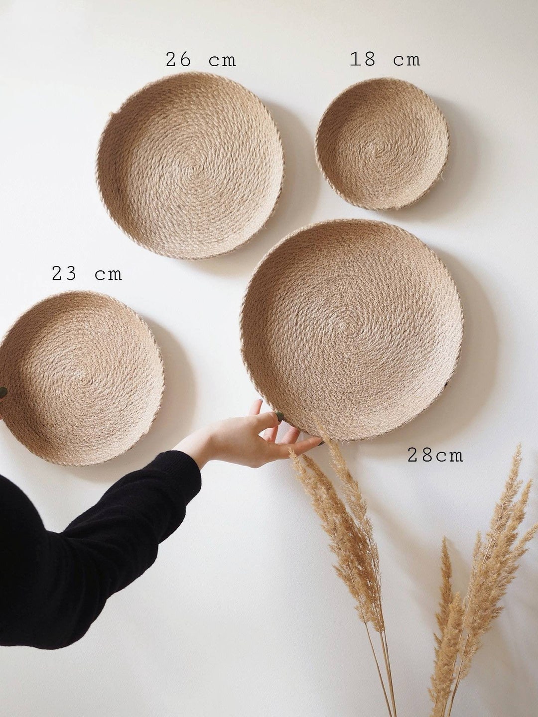 Set of 4 Wall Jute Baskets Basket Wall Decor Woven Wall Etsy