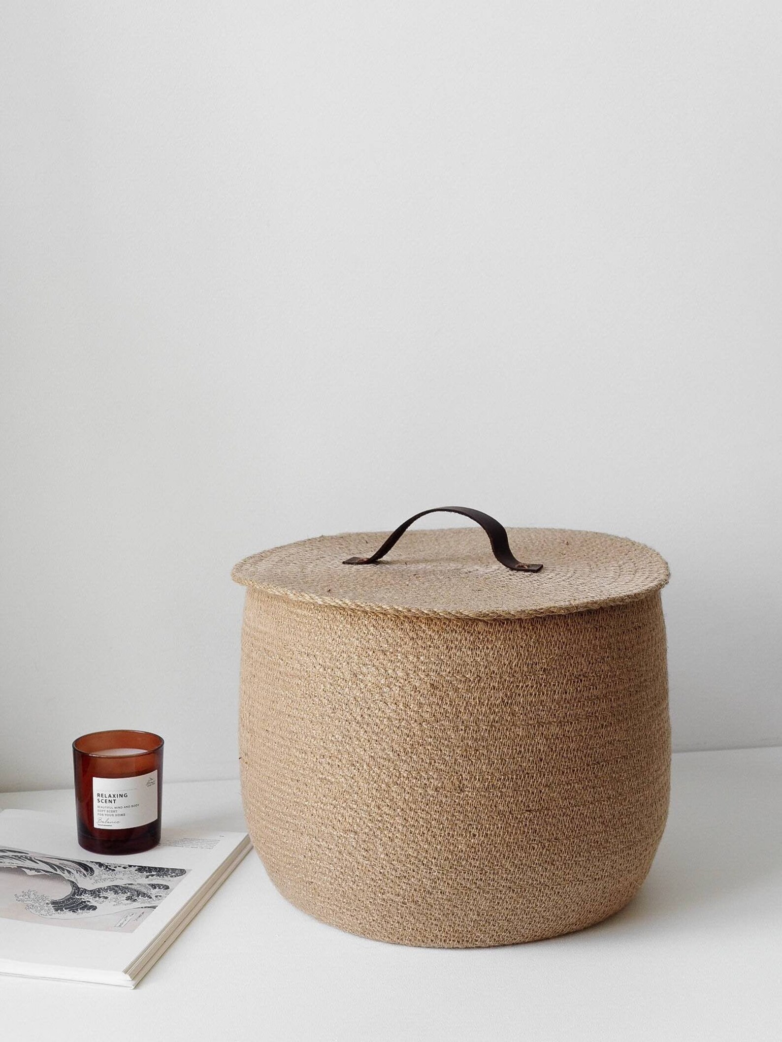 Storage Jute Basket With Lid/ Large Rope Basket/ Laundry Etsy
