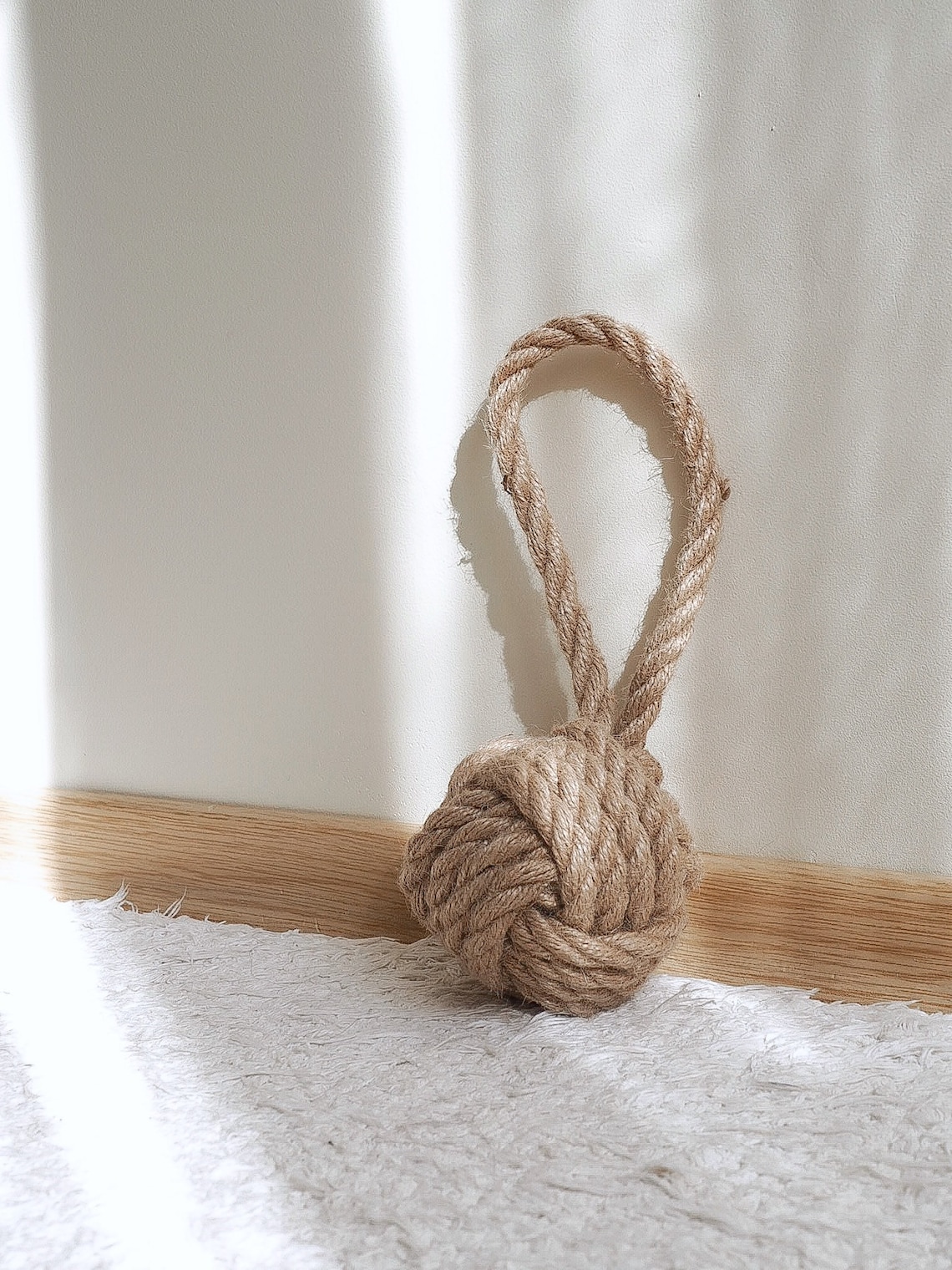 Jute Doorstop Monkeys Fist Knot Natural Doorhanger Boho Etsy