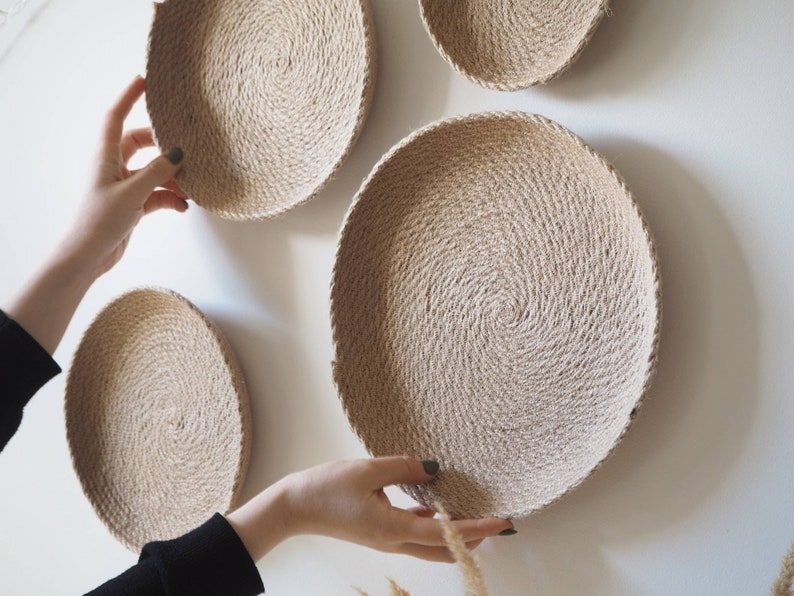 Set of 4 Wall Jute Baskets Basket Wall Decor Woven Wall Etsy