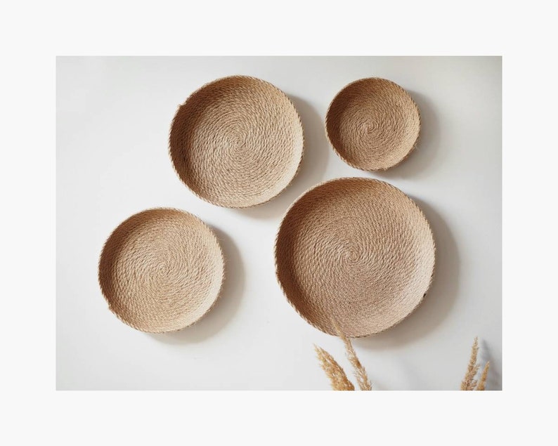 Set of 4 Wall Jute Baskets Basket Wall Decor Woven Wall Etsy