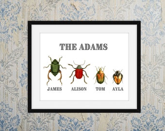 Personalised Family Tree Insect Mounted Print - Insect Decor, Insect Pictures, Insect Print, Insect Poster, Insect Wall Art, Insect Gifts