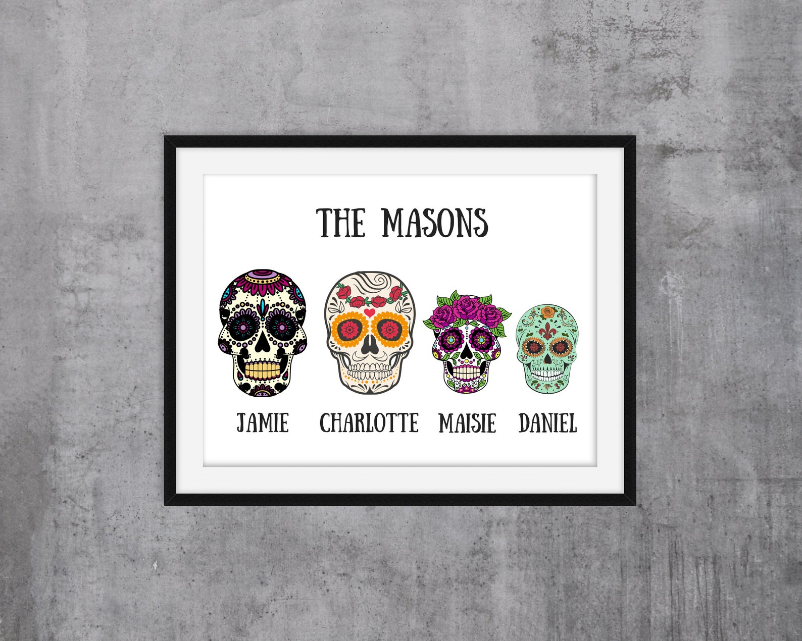 Skull Art Family Family Wall Print Personalized Skull | Etsy