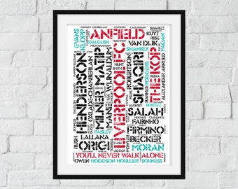 Liverpool FC Print - word cloud, prints, wall art, liverpool fc wall art, champions league liverpool, football prints, football gifts