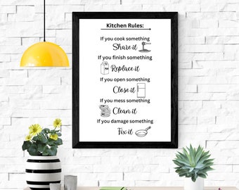 Kitchen Rules, Digital Art, Digital Print, Kitchen Art, Kitchen Signs, Kitchen Wall Decor, Kitchen Definition Print, Inspirational Quotes