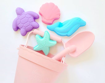 SILICONE BEACH TOY Playset - Shell Pink, beach toys, beach toy set, silicone beach mould, starfish, dolphin, turtle, seashell, durable toys