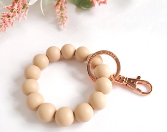 OATMEAL Bracelet Key Ring with silicone beads and rose gold metal clip for her, mom, sister, friend, bridesmaids gifts, Mother's day gift