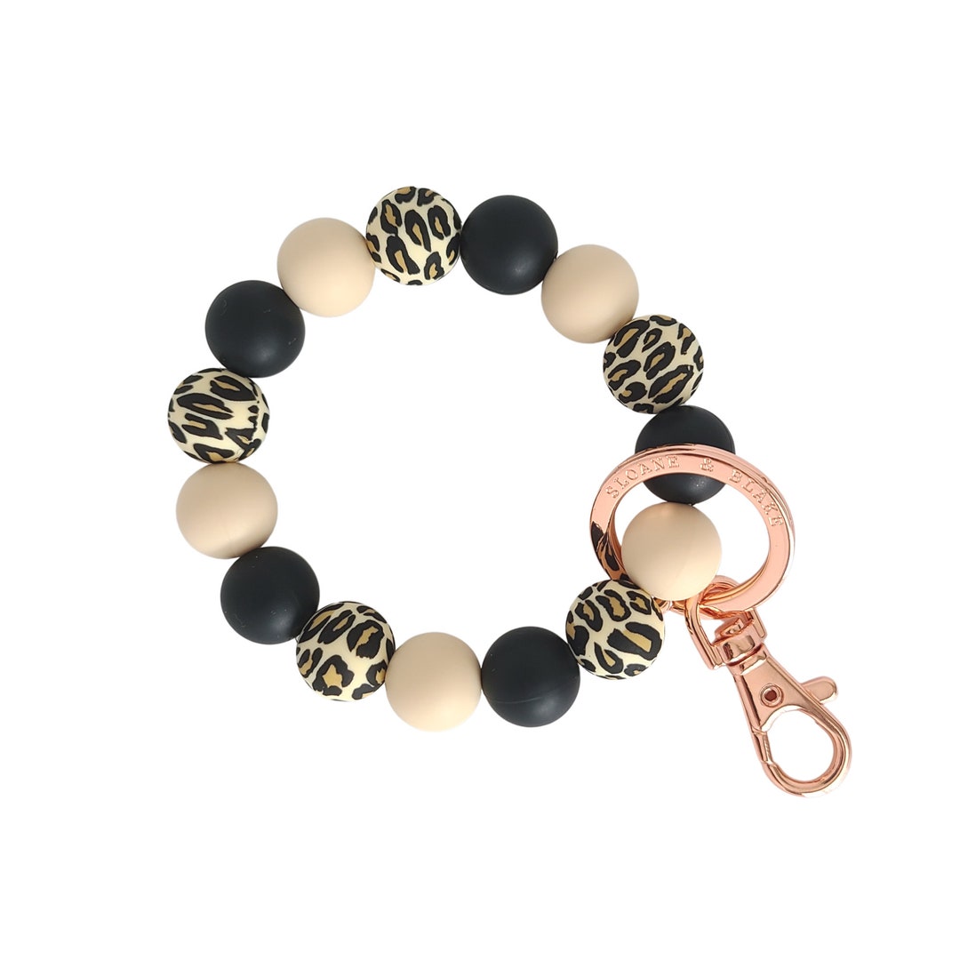 LEOPARD Wristlet Bracelet Key Ring With Black, Leopard, Beige Silicone ...