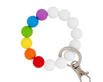 RAINBOW PRIDE Bracelet Key Ring with rainbow silicone beads and silver metal clip for friend, LGBTQ+ gifts, pride parade, pride celebration