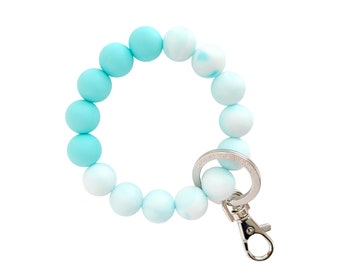 CARRARA CARIBBEAN BLUE Bracelet Key Ring Wristlet with silicone beads with metal clip for keys, Mother's Day, keychain, bridesmaid gifts