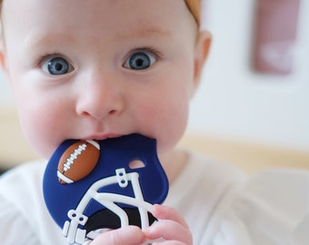 FOOTBALL HELMET Silicone Teether in red, white, blue, black, green for pacifier clip, chew toy for baby, football baby shower gift ideas